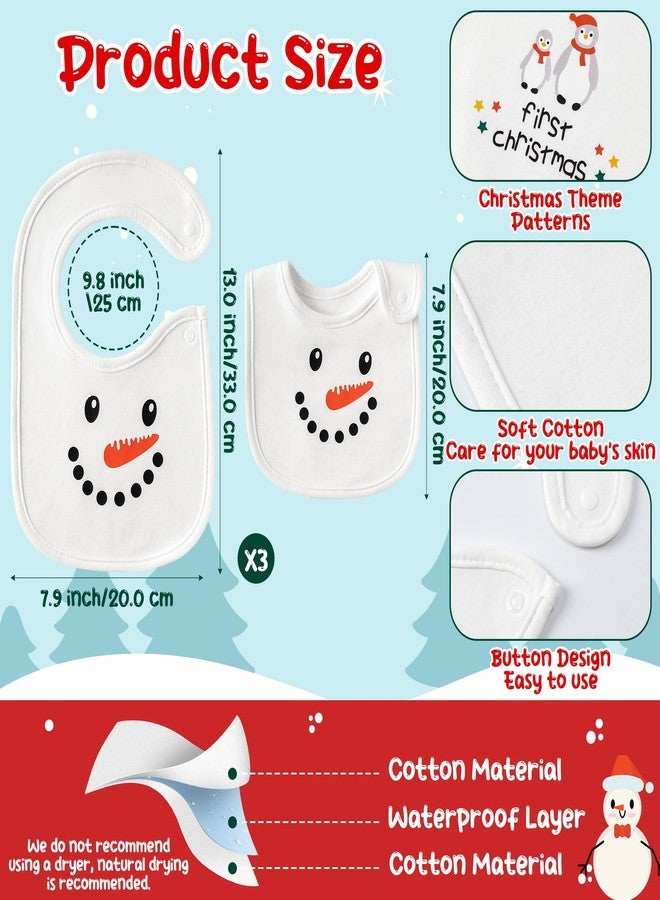 2ooya Christmas Cotton Baby Bibs - 3Pcs Snowman Penguin Toddler Feeding Bibs with Resin Buttons Infant First Christmas Baby Food Bib Xmas Drooling Eating Teething Keepsake Gift for Newborn 6-12 Months - Image 2