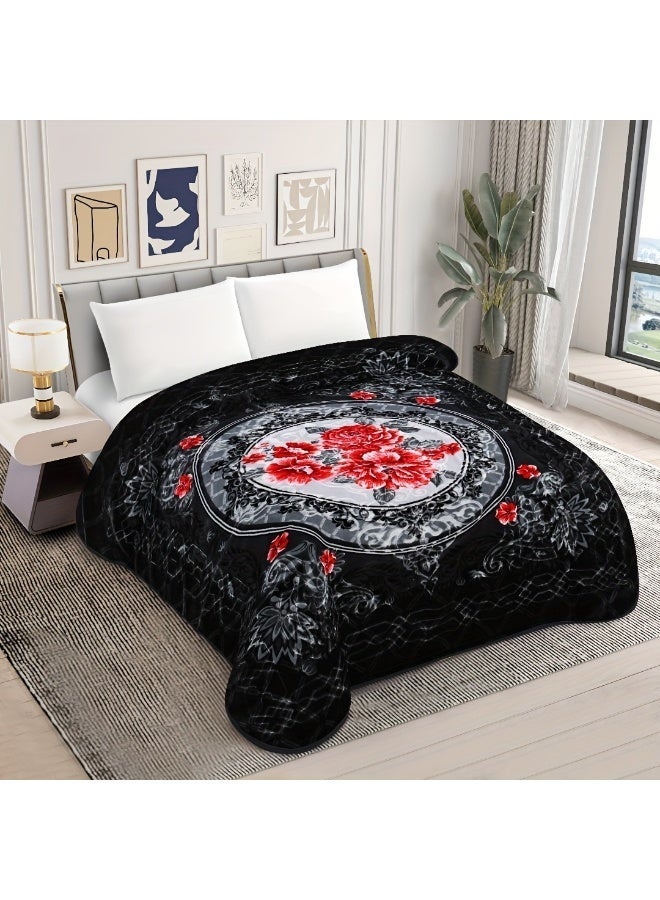 Bleco Luxury 6kg Large and Thick Blanket, Size 240x220cm, Double-Layer Comfortable and Warm Winter Blanket, Flush Floral Design Bedding Cover, Suitable for Dormitories, Offices, Sofas, Living Rooms and Bedrooms, High-Quality Home Decor Gift, Bed Blanket Companions. (Black) - Image 2