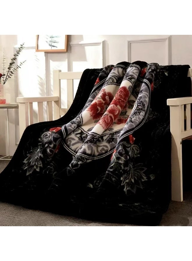 Bleco Luxury 6kg Large and Thick Blanket, Size 240x220cm, Double-Layer Comfortable and Warm Winter Blanket, Flush Floral Design Bedding Cover, Suitable for Dormitories, Offices, Sofas, Living Rooms and Bedrooms, High-Quality Home Decor Gift, Bed Blanket Companions. (Black) - Image 3