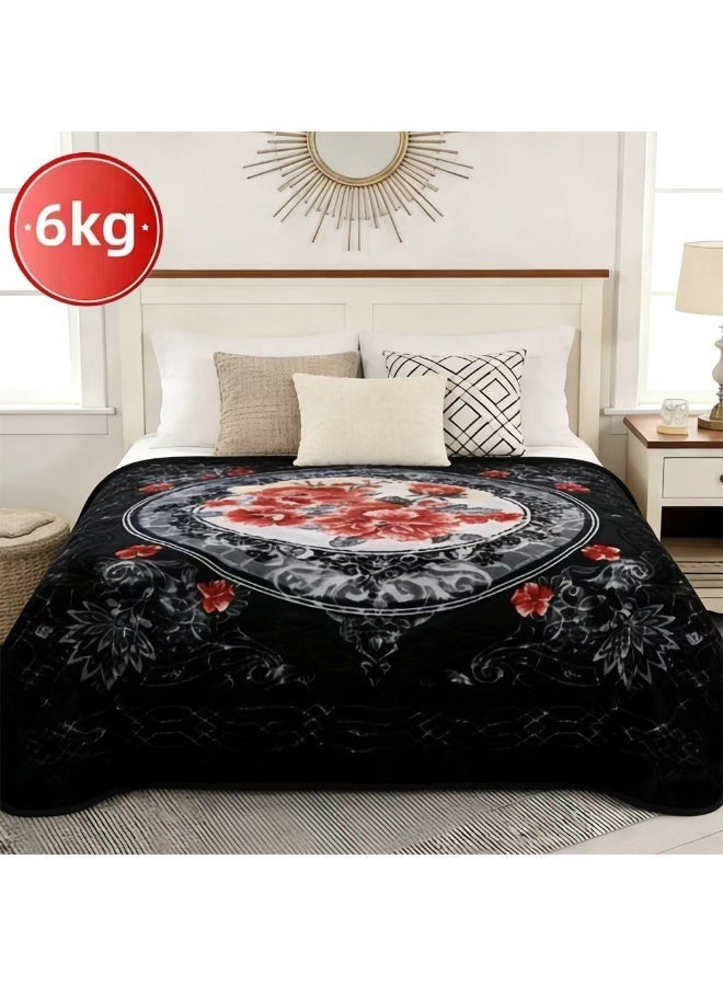 Bleco Luxury 6kg Large and Thick Blanket, Size 240x220cm, Double-Layer Comfortable and Warm Winter Blanket, Flush Floral Design Bedding Cover, Suitable for Dormitories, Offices, Sofas, Living Rooms and Bedrooms, High-Quality Home Decor Gift, Bed Blanket Companions. (Black) - Image 1