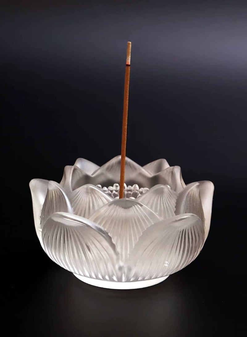 SOLARAE Clear Artificial Crystal Lotus Flower Incense Holder Healing Crystal Stone Incense Burner Ash Catcher Incense Stick Cone Holder for Yoga Meditation and Home Office Decor - Image 4