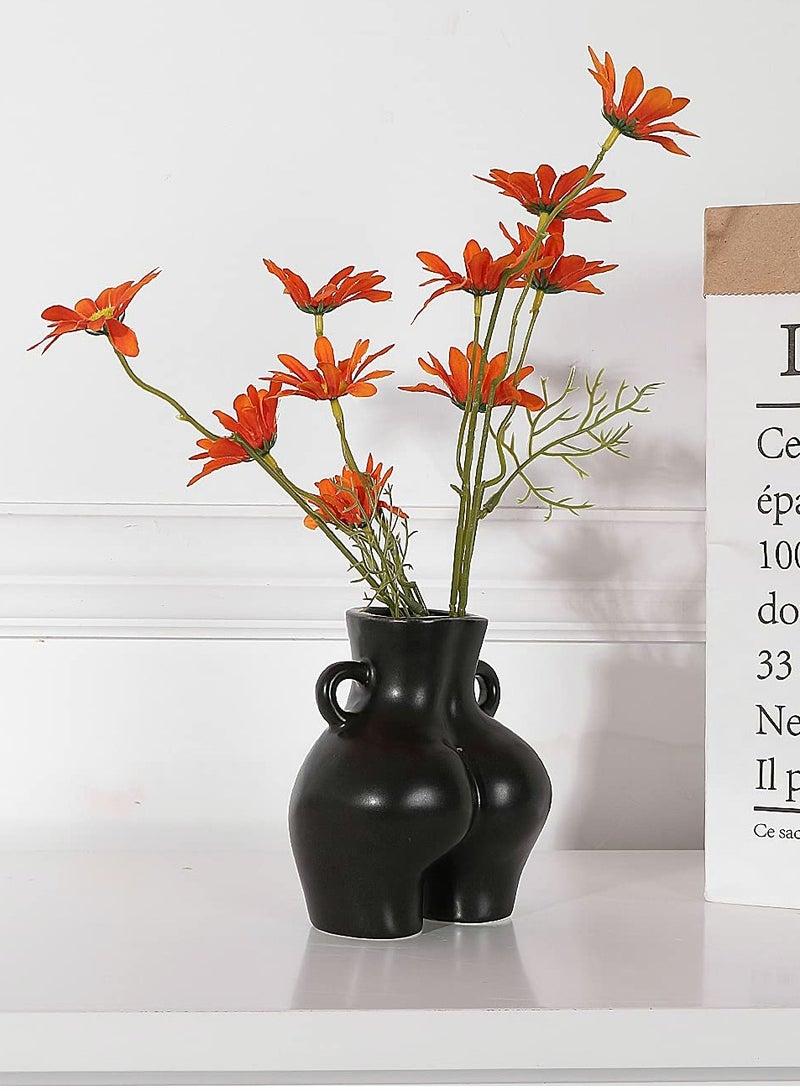 Female Form Ceramic Vase for Home Decor, 5.5 Inch Matte Black Flower Holder - Image 3
