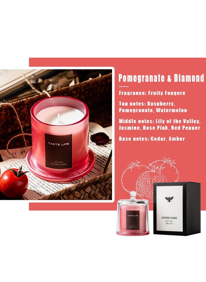 BiuTFon Aromatherapy Candle, Candles for Home Scented, 5.3oz 40 Hour Long Burning Aromatherapy Candle Plant Soy Wax 150g Home Gift Accompanying Gift SPA Bath Yoga Creative Arrangement Red Pomegranate & Diamond  - Image 2