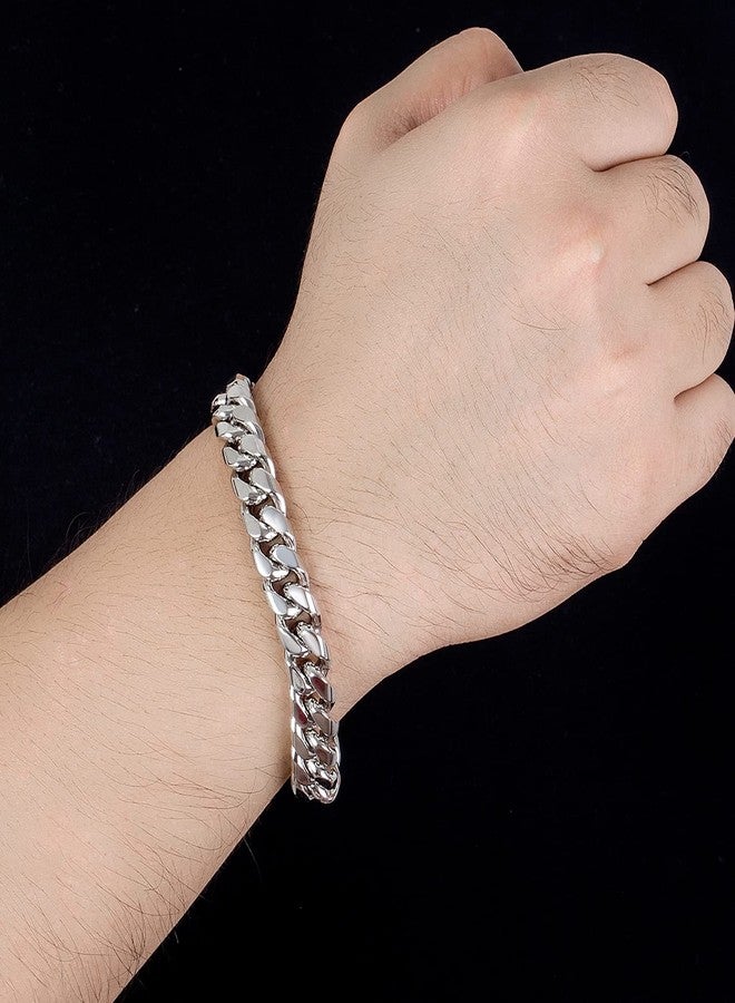 Dankadi Men 925 Sterling Silver Solid Miami Cuban Link Chain Bracelet -10MM - 12MM- Curb Cuban Bangle 7" 7.5" 8" 8.5" 9" 9.5"10" Thick Big Link Man Teen Boys Jewelry Gift, 7.5 inches, no gemstone - Image 2