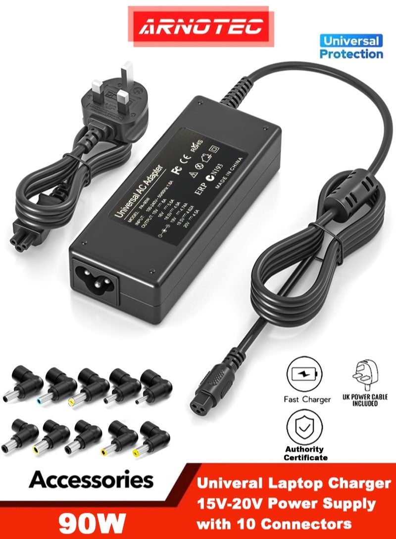 ARNOTEC 90W Universal Laptop Charger, 15V-20V Power Adapter, 10 Interchangeable Connectors, Compatible with Acer/ASUS/HP/Lenovo/ThinkPad/Samsung/Sony/Toshiba 65W/45W Laptop Adapters - Image 1