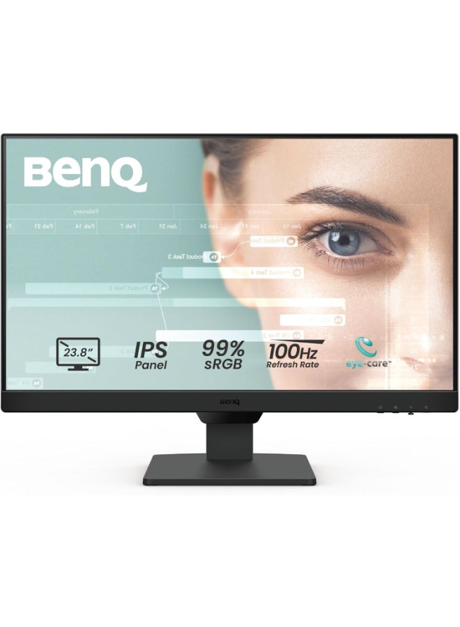 بين كيو شاشة الكمبيوتر GW2490 100Hz بحجم 24 بوصة FHD 1920x1080p، IPS، تقنية العناية بالعين، ضوء أزرق منخفض، مضادة للتوهج، سطوع متكيف، مكبرات صوت مدمجة، DP، HDMI، نسخة KSA - ضمان 3 سنوات - Image 1
