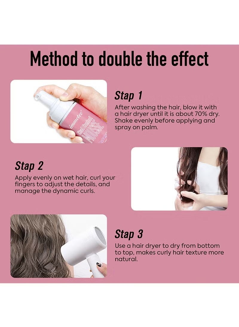 Immetee - Curl Hair Control Mousse,Non Sticky Moisturizing Nourishing Repairing Curl Hair Foam Mousse for Hair Styling Volumizing and Against Frizz Professional Design for Curl Hair 200ml - Image 1