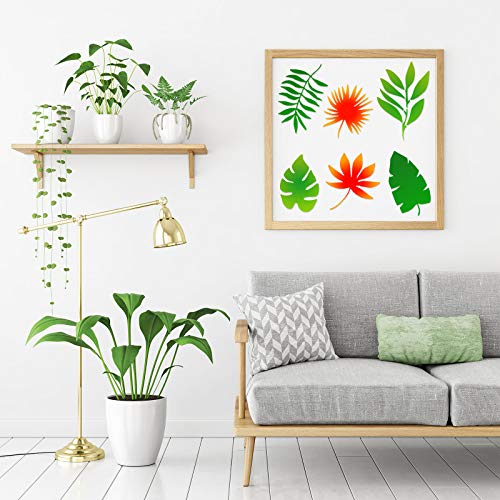 Zonon 12 Pieces Tropical Fern Leaf Painting Stencils Large Reusable Palm Turtle Leaf Wall Stencil Flexible Botanical Leaves Template Set Crafts For Furniture Canvas Wood Plank (4 X 8 Inches) - Image 2
