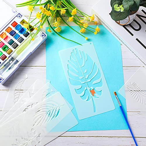 Zonon 12 Pieces Tropical Fern Leaf Painting Stencils Large Reusable Palm Turtle Leaf Wall Stencil Flexible Botanical Leaves Template Set Crafts For Furniture Canvas Wood Plank (4 X 8 Inches) - Image 3