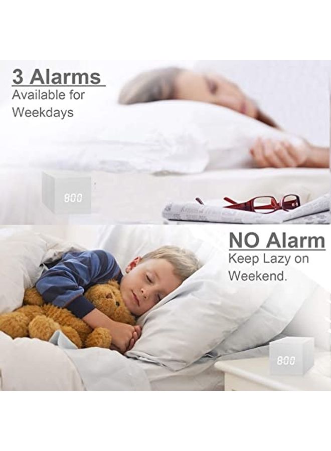 NIBEMINENT Digital Alarm Clock With Electronic LED Time Display White 6x6x6cm - Image 5