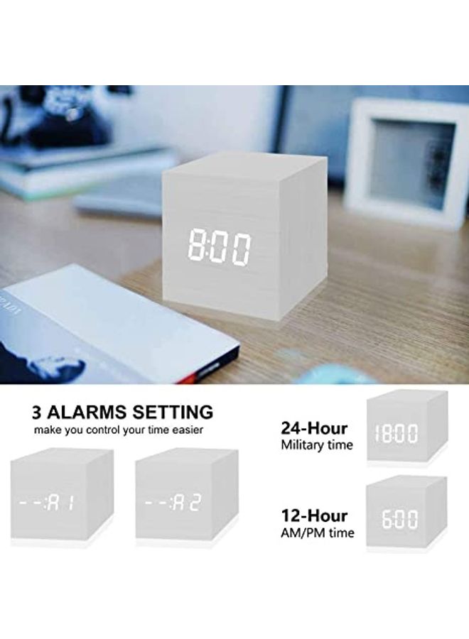 NIBEMINENT Digital Alarm Clock With Electronic LED Time Display White 6x6x6cm - Image 3