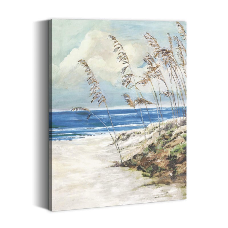 Dream Land Beach Abstract Canvas Wall Art: Ocean Sand Dunes Grass Landscape Painting Prints Pictures Works Modern Coastal Nature Reed Botanical Seascape Minimalist Artwork for Bedroom Office Family - Image 1