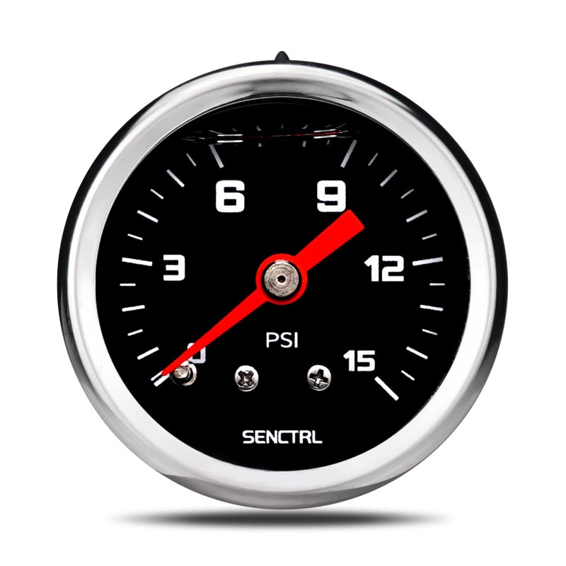 SENCTRL 015 Psi Fuel Pressure Gauge 112 Black Dial 18 NPT Back Mount Silicone Oil Liquid Filled Stainless Steel Case Inline Low Pressure Gauge for Water Oil Pressure Test