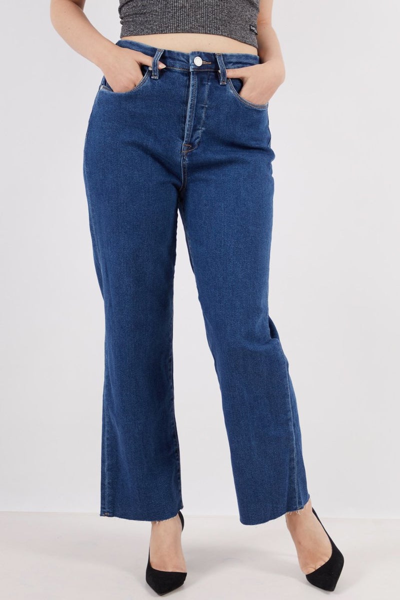 Blank NYC Women Straight Fit Dark Wash Stretchable Denim Jeans, Blue - Image 1