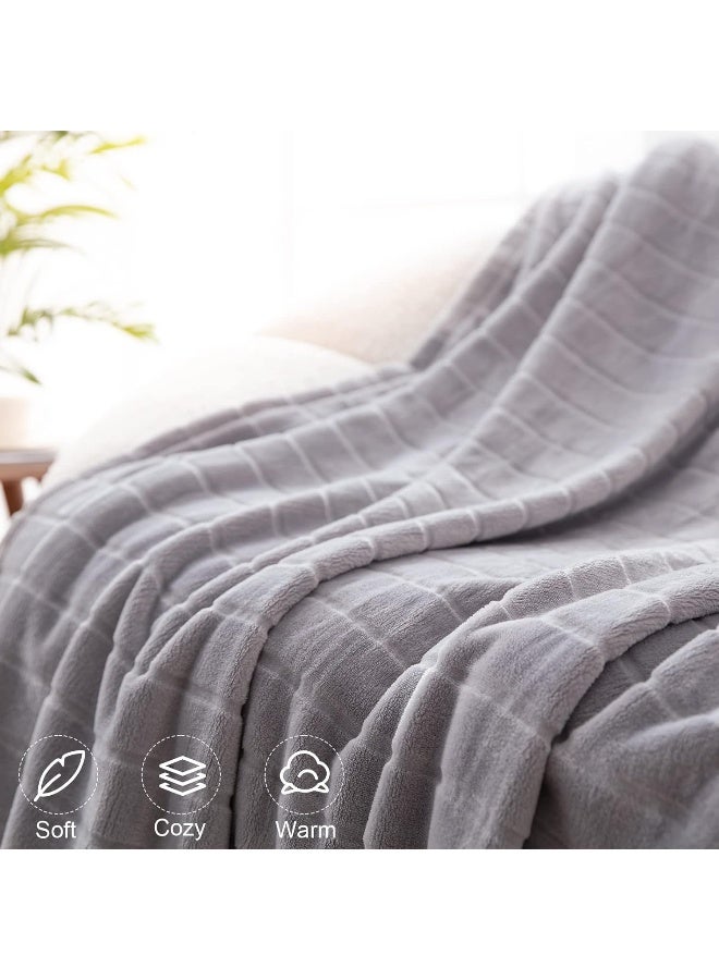 Bertte Plush Throw Blanket Super Soft Fuzzy Warm Blanket  330 GSM Lightweight Fluffy Cozy Luxury Decorative Stripe Blanket for Bed Couch  50x 60 Smoke Grey - Image 4