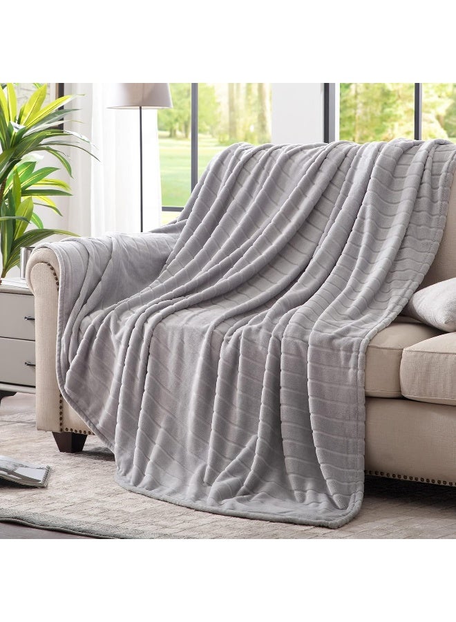 Bertte Plush Throw Blanket Super Soft Fuzzy Warm Blanket  330 GSM Lightweight Fluffy Cozy Luxury Decorative Stripe Blanket for Bed Couch  50x 60 Smoke Grey - Image 2