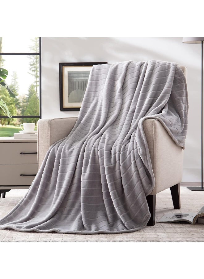 Bertte Plush Throw Blanket Super Soft Fuzzy Warm Blanket  330 GSM Lightweight Fluffy Cozy Luxury Decorative Stripe Blanket for Bed Couch  50x 60 Smoke Grey - Image 5