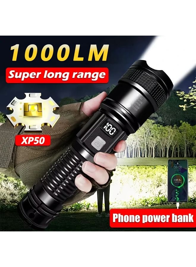Black USB Rechargeable Flashlight 3 Modes Turbo Standard Strobe IPX5 Long Range Beam for Camping Hunting Emergencies - Image 2