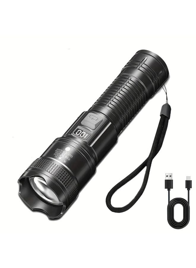 Black USB Rechargeable Flashlight 3 Modes Turbo Standard Strobe IPX5 Long Range Beam for Camping Hunting Emergencies - Image 1