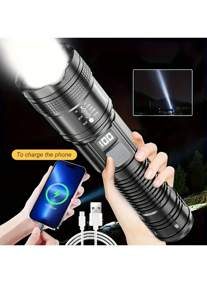 Black USB Rechargeable Flashlight 3 Modes Turbo Standard Strobe IPX5 Long Range Beam for Camping Hunting Emergencies - Image 3