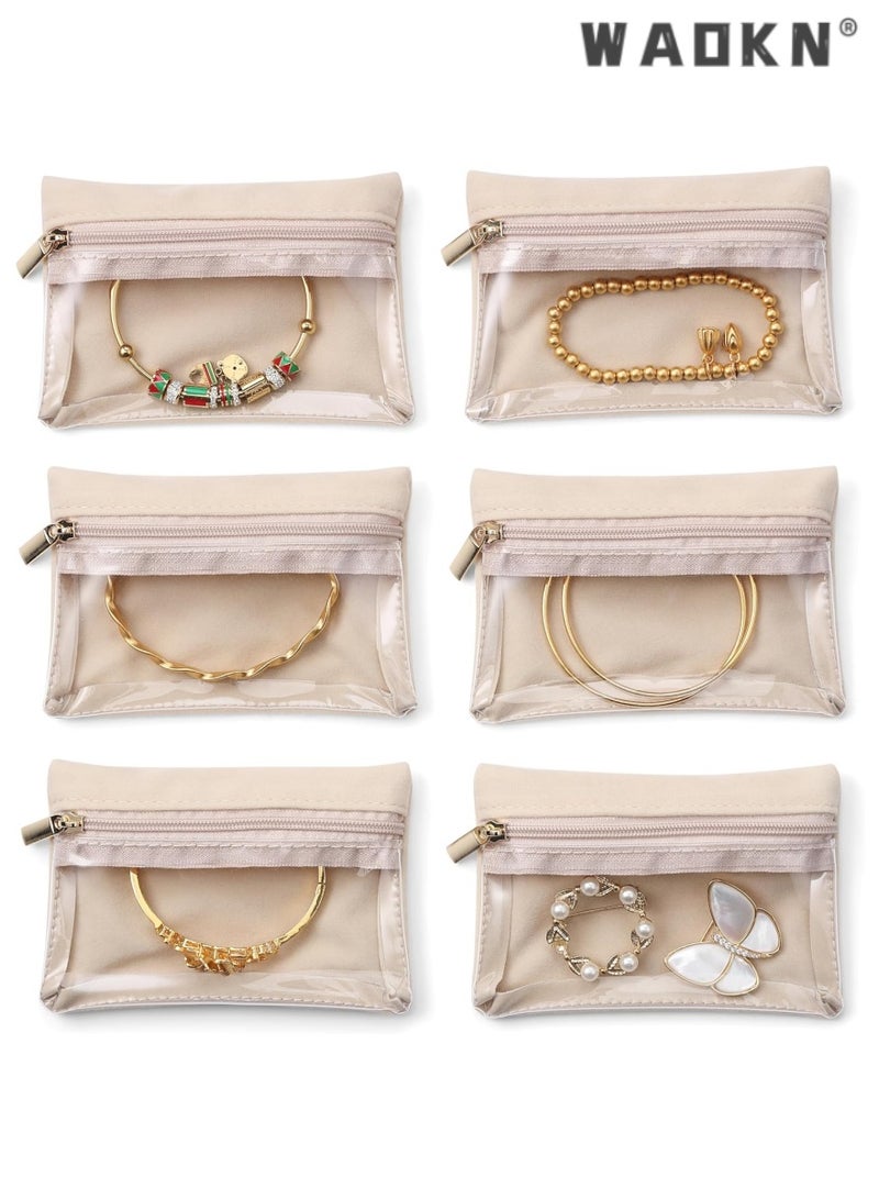 WAOKN Portable 6-Piece Travel Silk Velvet Jewelry Storage Pouch Set with Internal Transparent Zipper Pockets, Easily Organize Your Travel Jewelry, A Great Helper for Business Trips  - Image 1