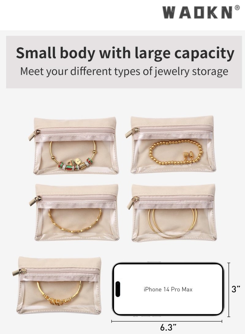 WAOKN Portable 6-Piece Travel Silk Velvet Jewelry Storage Pouch Set with Internal Transparent Zipper Pockets, Easily Organize Your Travel Jewelry, A Great Helper for Business Trips  - Image 4