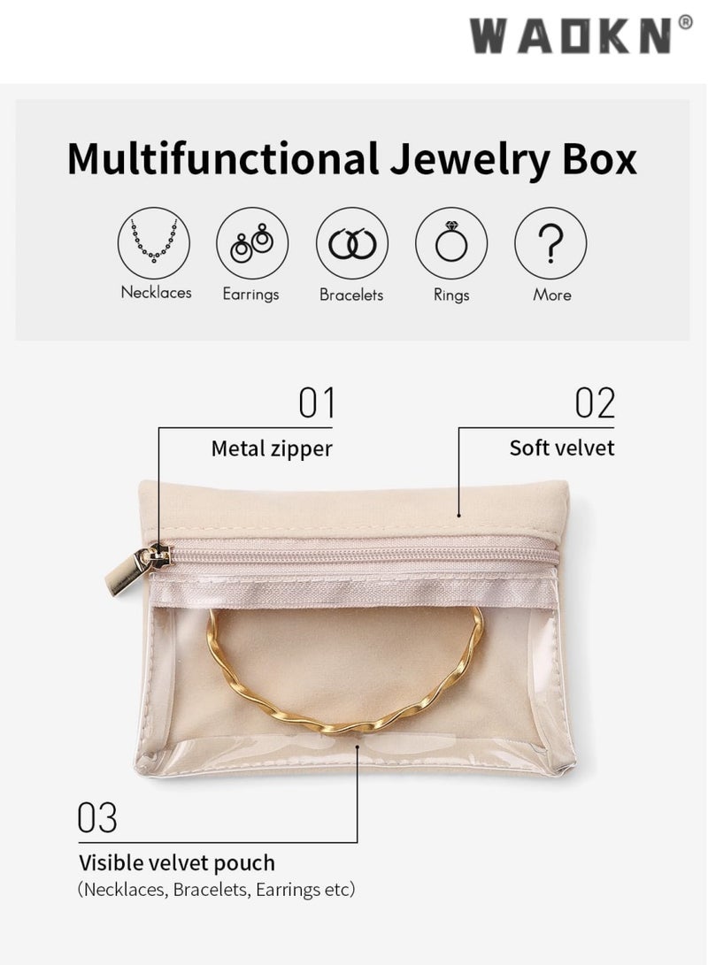 WAOKN Portable 6-Piece Travel Silk Velvet Jewelry Storage Pouch Set with Internal Transparent Zipper Pockets, Easily Organize Your Travel Jewelry, A Great Helper for Business Trips  - Image 2
