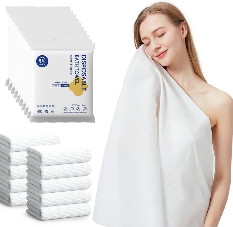 HOUSLET 10 Pack Disposable Bath Towels Durable Large Portable Thicken Camping Towels for Travel Hotel Business Trip Swimming Pet Towels Sauna Spa Hot Spring Water Play (XL(60 * 130cm)) - Image 2