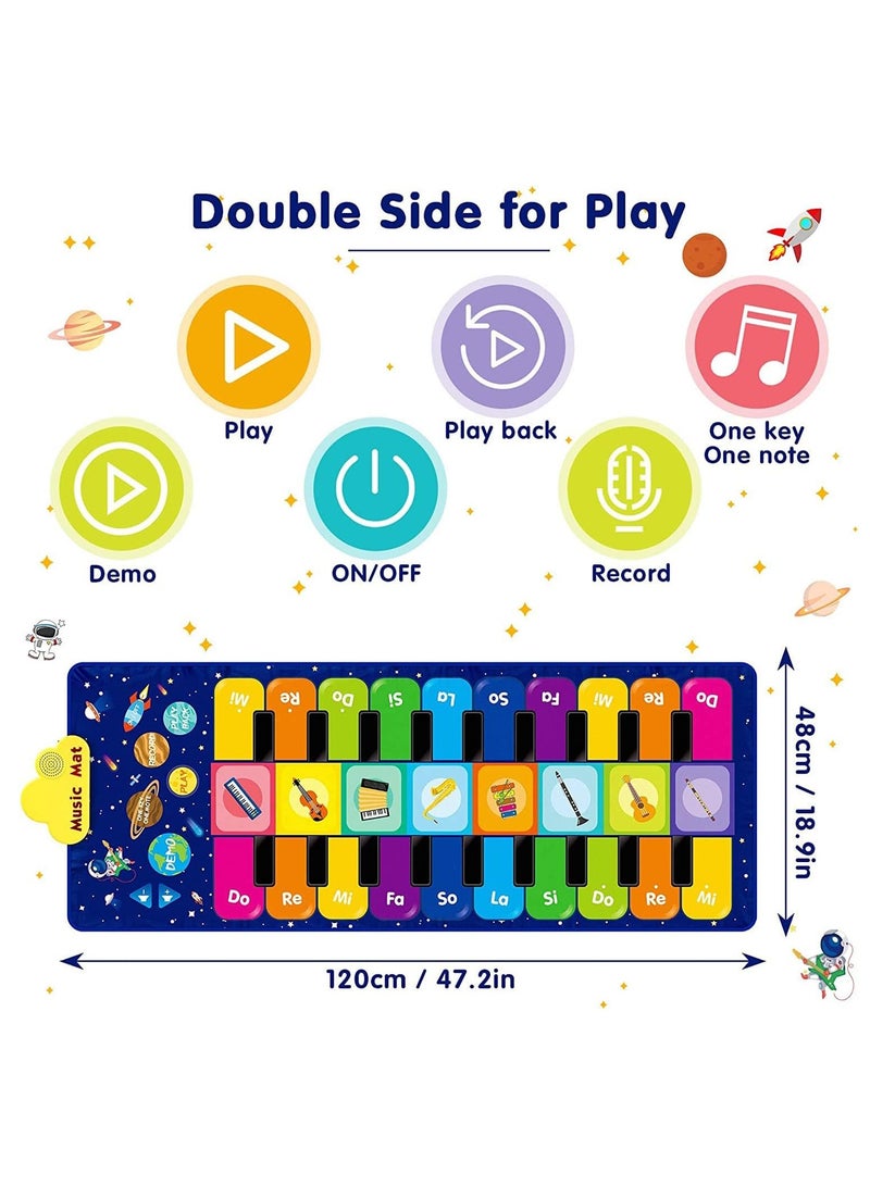 Baby Musical Mats with 42 Music Sounds, Kid Floor Piano Keyboard Dance Mat Animal Blanket Touch Playmat, Early Education Toys Gift for 1 2 3+ Years Old Toddlers Boys Girls (blue) - Image 3