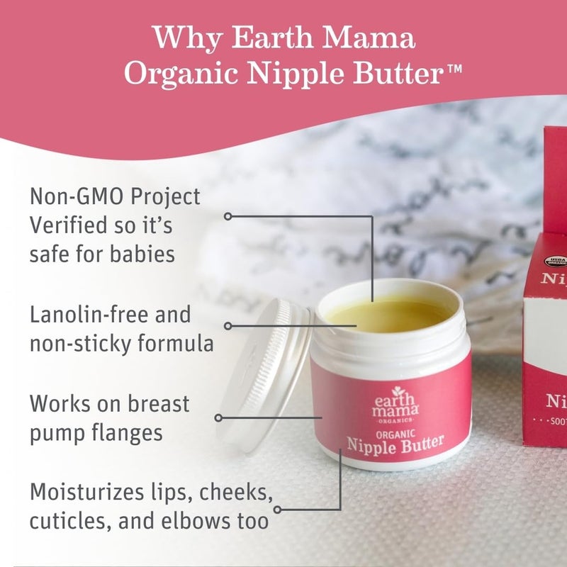 Earth Mama زبدة الحلمة العضوية من إيرث ماما™ | كريم الحلمة الآمن للرضاعة الطبيعية | أساسيات ما بعد الولادة للرضاعة | كريم الحلمة غير المحتوي على اللانولين، 2 أونصة سائلة - Image 2
