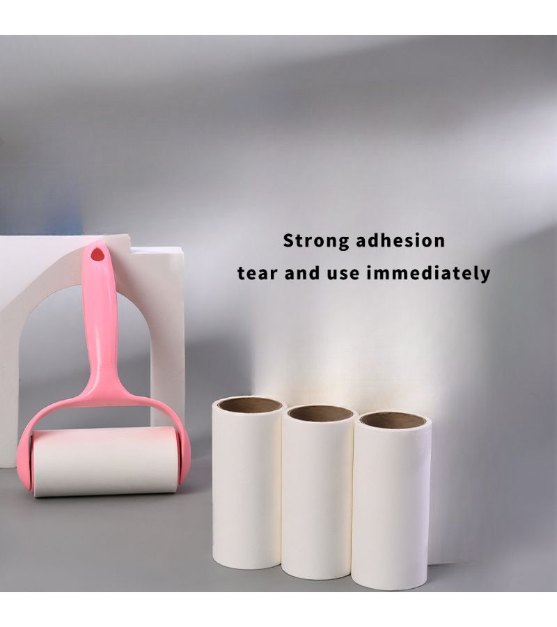 Pink Lint Roller with Tear Off Paper Refills Clothes Pet Hair Remover 6 3 Inch Handle - Image 1