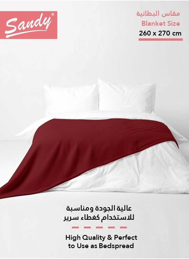 Sandy SANDY Premium 100% Cotton Blanket, soft, breathable thermal blanket and lightweight, Prefect for layering bed, sofa, home decoration and couch, Double size: (260×270 cm), Burgundy  - Image 3