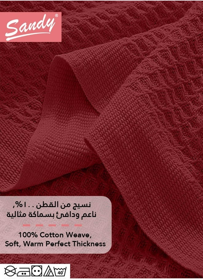 Sandy SANDY Premium 100% Cotton Blanket, soft, breathable thermal blanket and lightweight, Prefect for layering bed, sofa, home decoration and couch, Double size: (260×270 cm), Burgundy  - Image 4