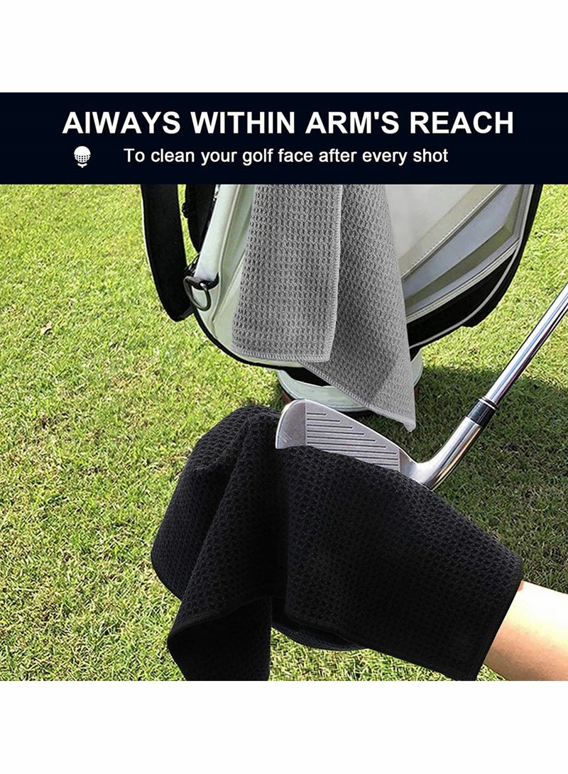 KASTWAVE مجموعة من 3 مناشف جولف، منشفة رياضية مع مشبك كارابiner القوي، منشفة قماش ميكروفايبر ذات نمط الوافل لليوغا، جولف، صالة رياضية، تخييم، جري (أزرق، أسود، رمادي) - Image 5