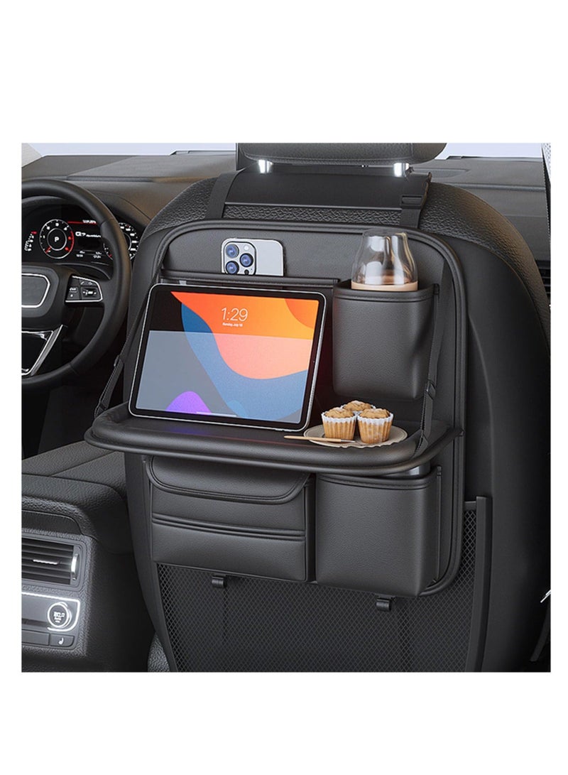 Captaintech Back Seat Car Organizer with Tray, Foldable Car Table for Backseat Headrest, with Big Pockets Waterproof Leather, Odorless Tabric, Multifunctional and Larger Storage, Manual Hemming Process (Black) - Image 3