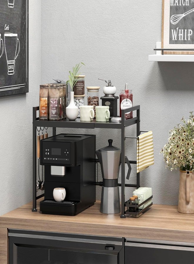 DOLALIKE Microwave Oven Rack, Expandable Microwave Stand Countertop Kitchen Utensils Tableware Storage, Carbon Steel Over Microwave Shelf Countertop with 6 Hooks - Image 5
