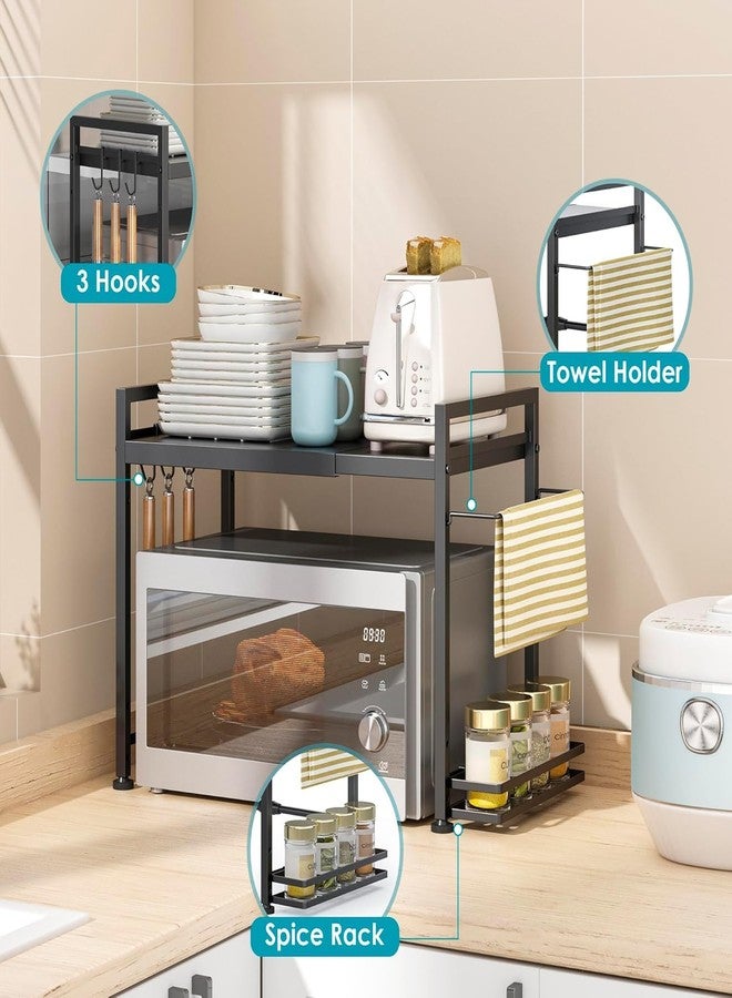 DOLALIKE Microwave Oven Rack, Expandable Microwave Stand Countertop Kitchen Utensils Tableware Storage, Carbon Steel Over Microwave Shelf Countertop with 6 Hooks - Image 4