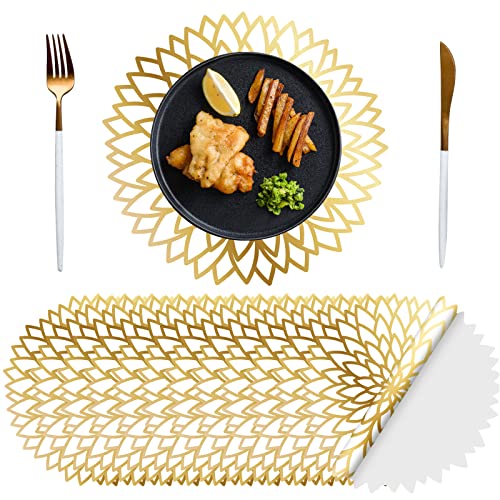 Sinmoe 100 Pack Disposable Paper Placemats Bulk 13 Inch Paper Placemats Disposable Charger Plates Table Place Mats for Dinner Wedding Birthday Summer Spring Party Dinner Tableware(Gold Round) - Image 1