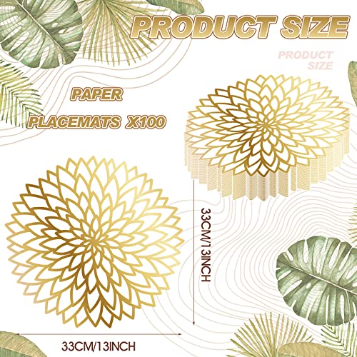 Sinmoe 100 Pack Disposable Paper Placemats Bulk 13 Inch Paper Placemats Disposable Charger Plates Table Place Mats for Dinner Wedding Birthday Summer Spring Party Dinner Tableware(Gold Round) - Image 2