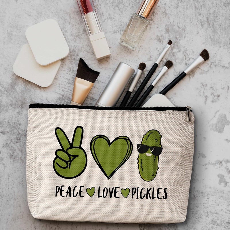 Awsice Peace Love Pickles Small Makeup Bag Pickle Lover Makeup Travel Toiletry Bags Funny Friendship Gifts For Women Pickle Lovers Girls Teens Sister-A01 - Image 3