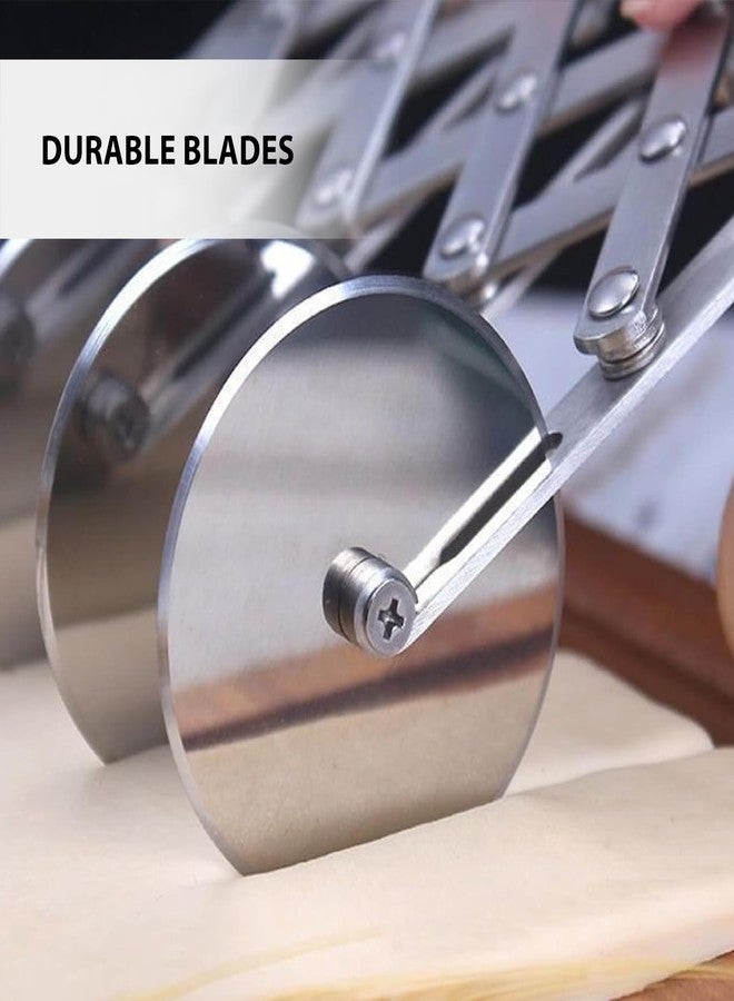 HS WORLD OF HORECA ESSENTIALS HS Stainless Steel 3-Wheel Expandable Dough Cutter Tool Pasta/Kaju Katli/Pastry Sheets/Samosa/Puffs Patti Cutter - Image 4