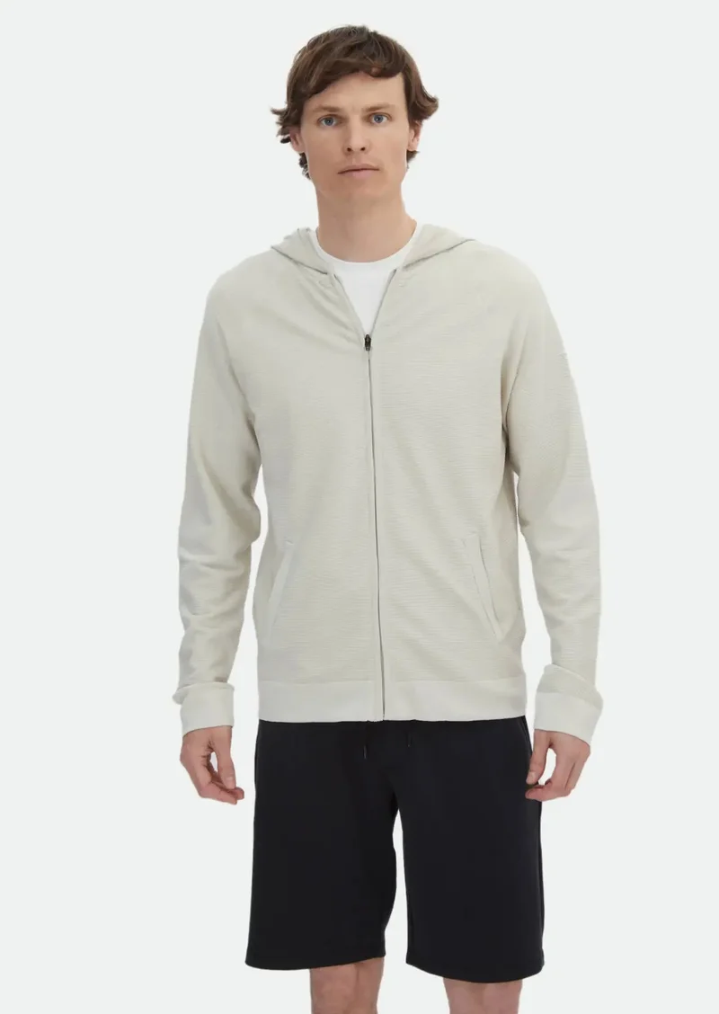 RAMSEY Beige Hooded Jacquard Cardigan