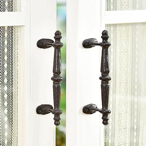 Sungmor 2PC Solid & Sturdy Cast Iron Cabinet Handles, Heavy Duty 9.3" Long Strong Rustic Metal Grab Bar Decorative Door Handles, Antique Farmhouse Fence Gate Garage Closet Drawer Sliding Door Pulls - Image 2