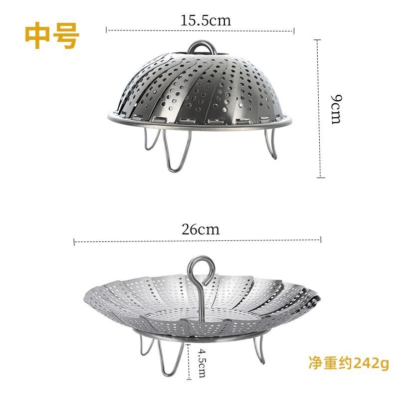 304 Stainless Steel Foldableing Steaming Tray Household Easy Storage Multi-Functional Telescopic Steamer Water-Proof Steaming Rack Steaming Grids Drain Basket - Image 1