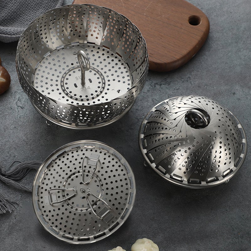 304 Stainless Steel Foldableing Steaming Tray Household Easy Storage Multi-Functional Telescopic Steamer Water-Proof Steaming Rack Steaming Grids Drain Basket - Image 2