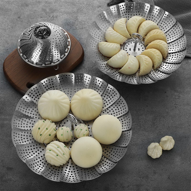304 Stainless Steel Foldableing Steaming Tray Household Easy Storage Multi-Functional Telescopic Steamer Water-Proof Steaming Rack Steaming Grids Drain Basket - Image 3