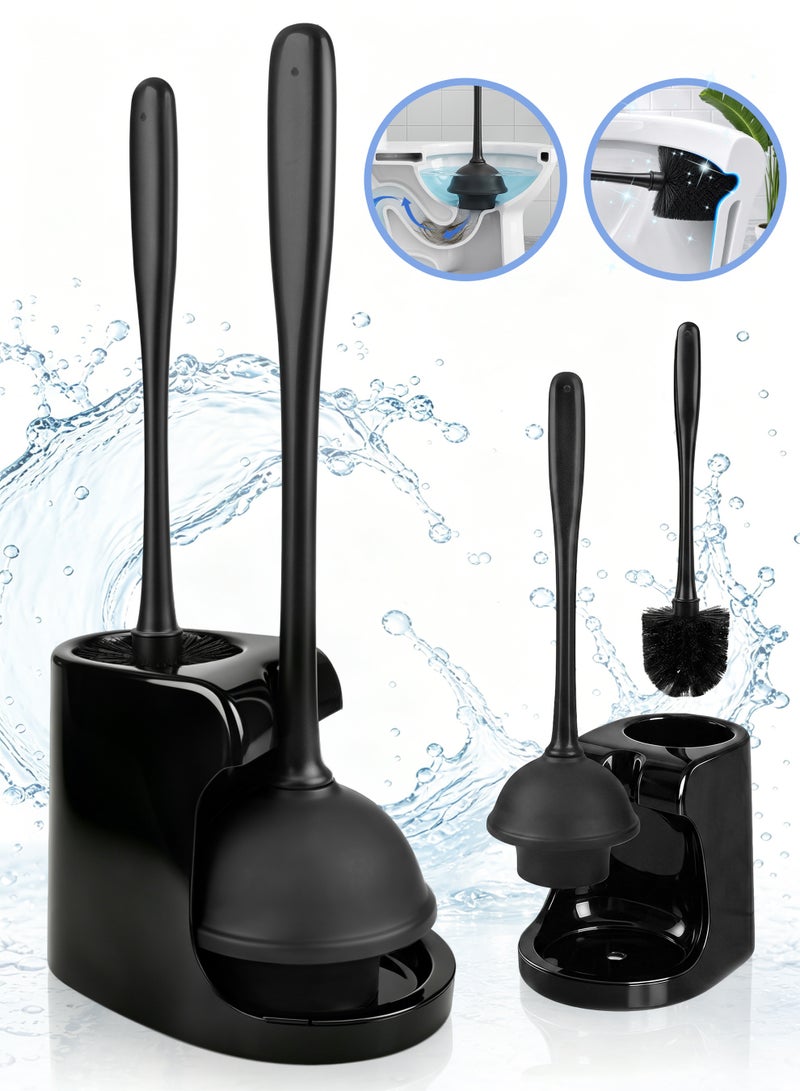 ANYOUI 2-in-1 Toilet Brush Set, Bathroom Drain Cleaning Tool, with Drain Base,Toilet Bowl Brush,Thorough Toilet Cleaning Brush,Washroom Cleaner,Powerful Toilet Plunger, Suitable for Cleaning Toilet Seats and Bathroom. - Image 1