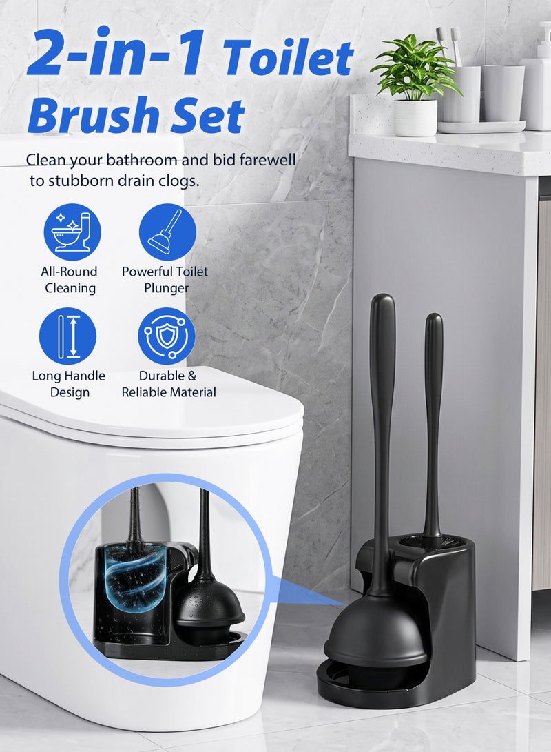 ANYOUI 2-in-1 Toilet Brush Set, Bathroom Drain Cleaning Tool, with Drain Base,Toilet Bowl Brush,Thorough Toilet Cleaning Brush,Washroom Cleaner,Powerful Toilet Plunger, Suitable for Cleaning Toilet Seats and Bathroom. - Image 2
