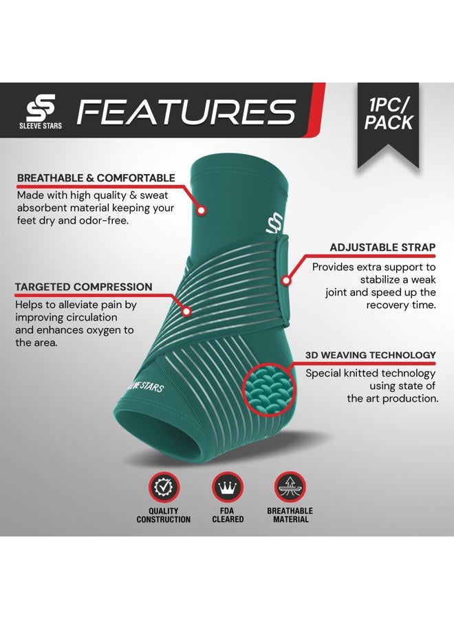 SS SLEEVE STARS Sleeve Stars Ankle Brace for Sprained Ankle, Plantar Fasciitis Relief Ankle Support for Women, Ankle Compression Sleeve w/ Strap (Single/Turquoise)  - Image 3
