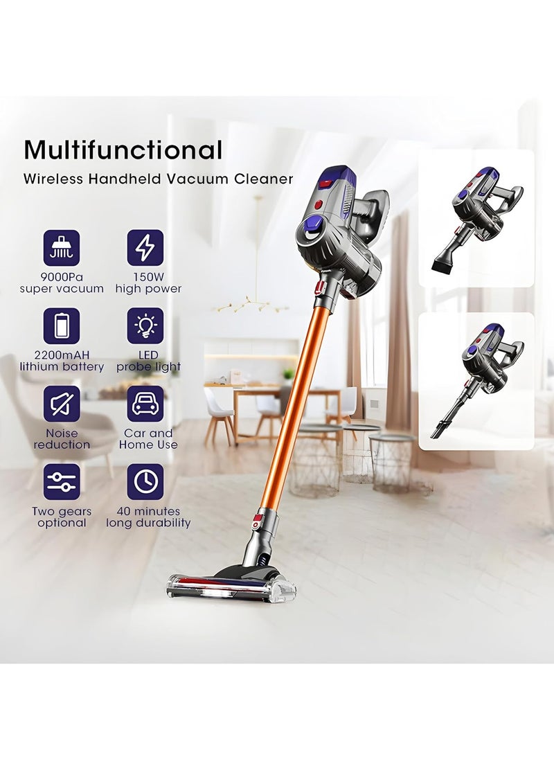 XVersion - Cordless Vacuum Cleaner 4 in 1, Vacuum Cleaner Wireless for Home, Household Vacuum Cleaner w/ Battery, Stick Vacuum Cleaner Cordless with LED Lights for Dry Floor, Tile, Carpet - Gold - Image 1